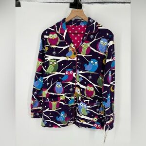 Nick & Nora Womens Pajama Top Size Small Purple Owls Starry Night Flannel